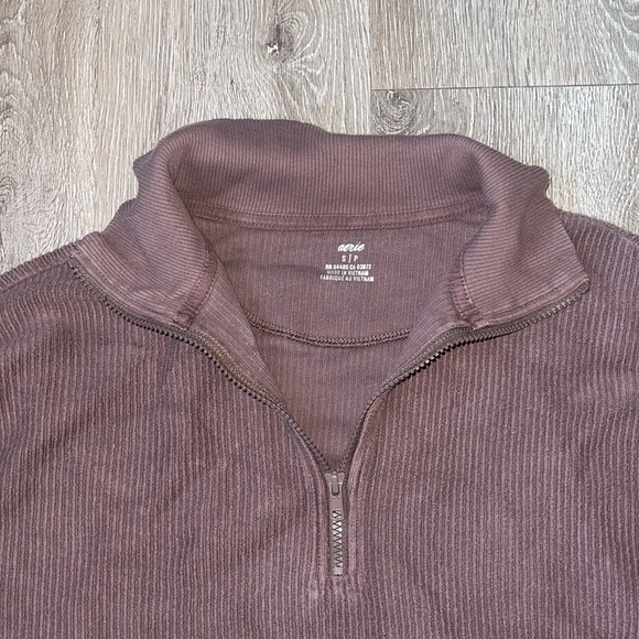 Aerie- Good Vibes Corded Oversized Quarter Zip Sweatshirt brown size small - Picture 4 of 7